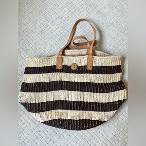Tory Burch Black and Cream Striped Tote